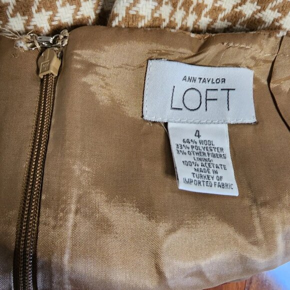 Ann Taylor Loft Skirt Womens Size 4 Tan White Houndstooth Wool Blend Pencil - Picture 5 of 6